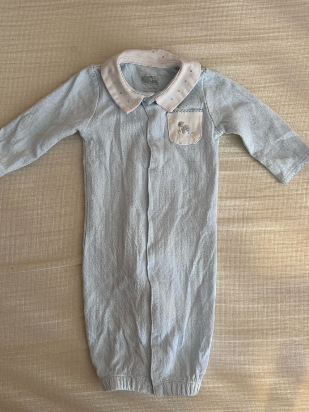 Mud Pie Light Blue Baby Sleep Gown with White Peter Pan Collar